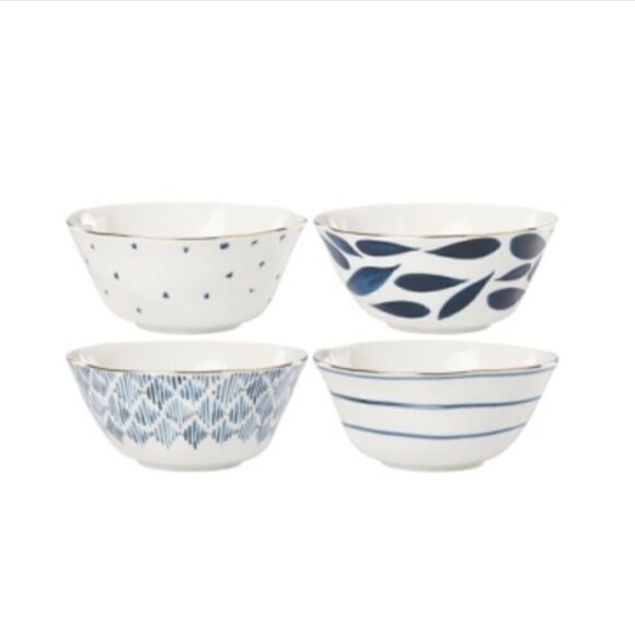 NWOT Lenox Blue Bay Assorted 20 Oz. All Purpose Bowls, Set of 4 - White and Blue - Picture 1 of 5